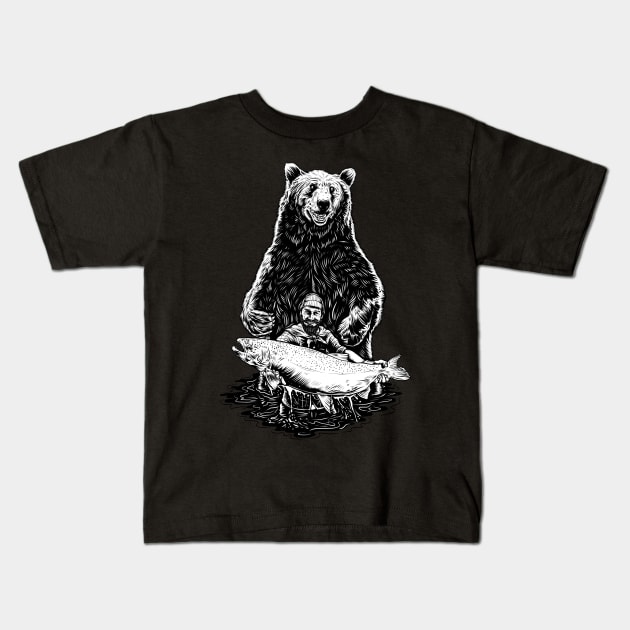 Vintage Bear Fish Fisherman Kids T-Shirt by Evoke Collective